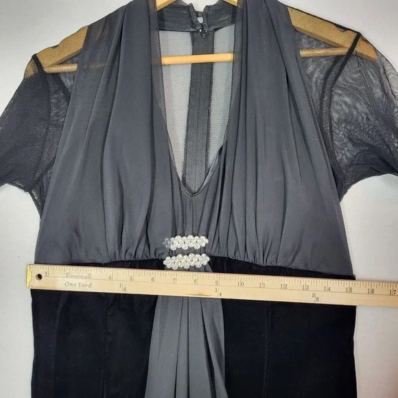 Vintage 90s Jessica McClintock Black Velvet Rhinestone Formal Gown Size 12 USA - Picture 15 of 16